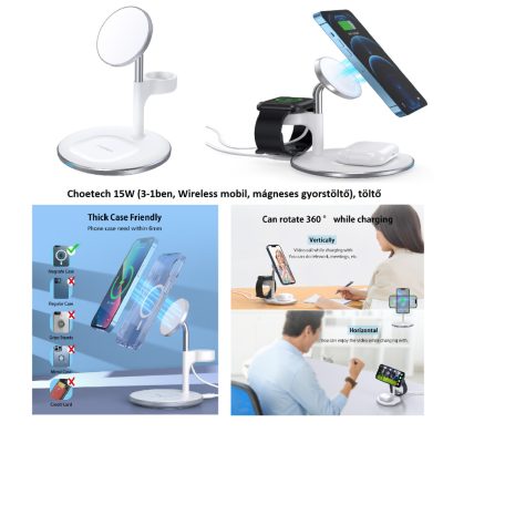Choetech 15W (3-1ben, Wireless mobil, mágneses gyorstöltő), töltő