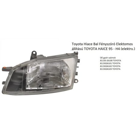 Toyota Hiace Bal Fényszóró Elektomos állítású TOYOTA HAICE 95 - H4 (elektry.)