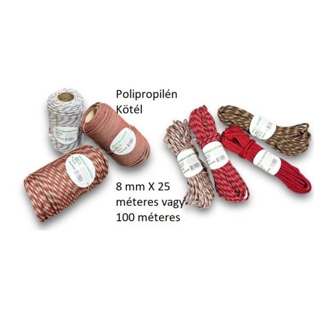  Polipropilén Kötél 8 mm X 25 méteres vagy 100 méteres